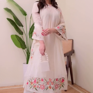 Elegant Off-White Floral Embroidered Kurti Set