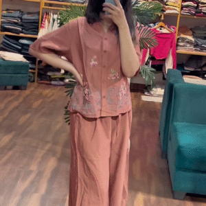 Dusty Rose Embroidered Co-ord Set – Breezy & Elegant Everyday Wear