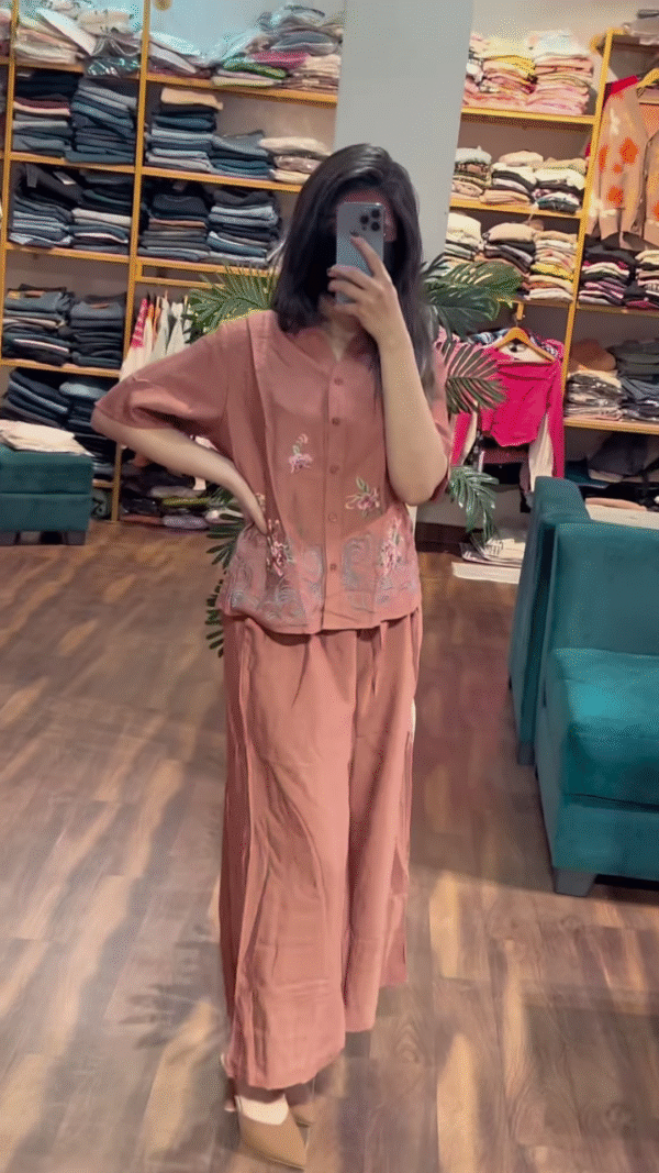 Dusty Rose Embroidered Co-ord Set – Breezy & Elegant Everyday Wear