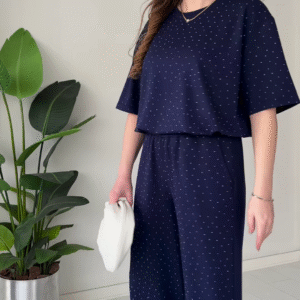 Navy Blue Polka Dot Co-ord Set – 3 Color Options Available