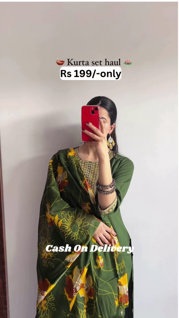 🌼 Traditional Printed Kurta Set – Mustard Yellow | 5 Colors Available | Only ₹199 🌼 - Image 3