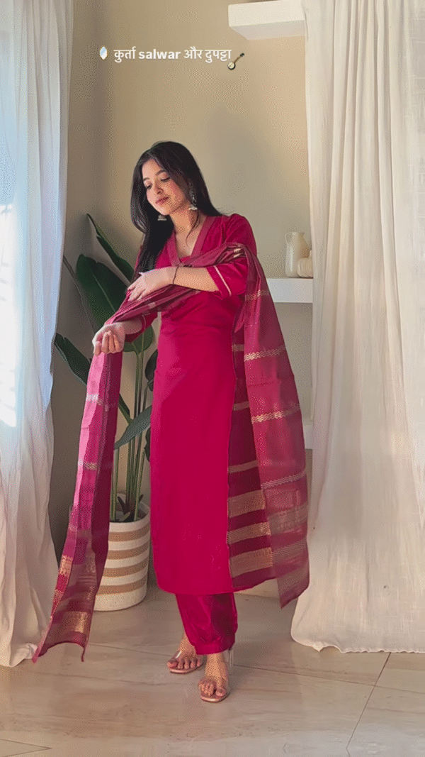 Elegant Silk Kurta Salwar Set with Zari Dupatta – 4 Color Options - Image 2