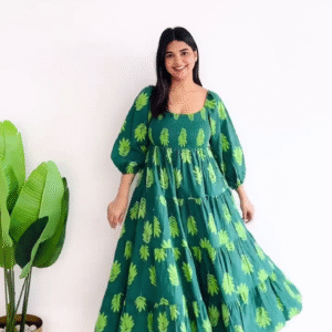 Tropical Leaf Print Cotton Maxi Dress – Breezy Summer Vibes 🌿