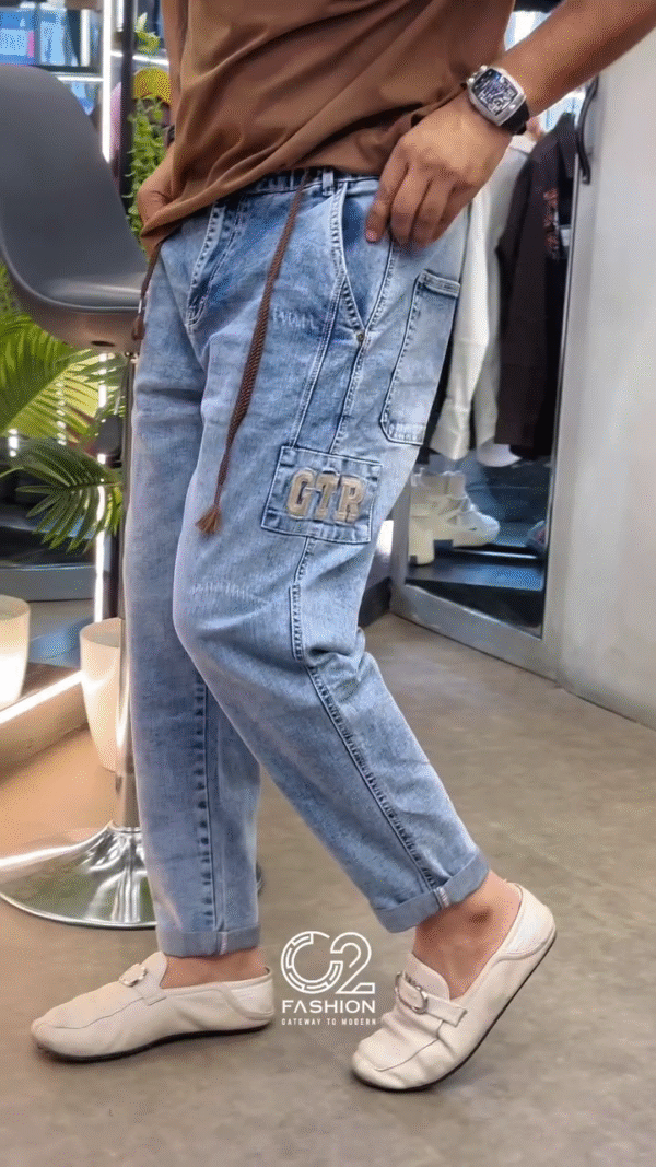 Men's Designer Slim-Fit Denim Jeans with Fun Patchwork – Street Style Statement - Image 6