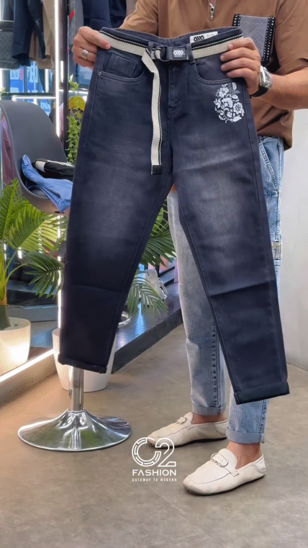 Men's Designer Slim-Fit Denim Jeans with Fun Patchwork – Street Style Statement - Image 4