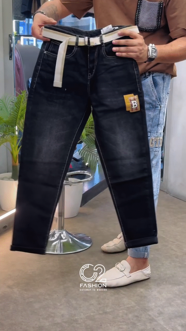 Men's Designer Slim-Fit Denim Jeans with Fun Patchwork – Street Style Statement - Image 3