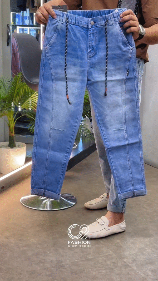 Men's Designer Slim-Fit Denim Jeans with Fun Patchwork – Street Style Statement - Image 2
