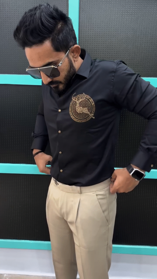 Men’s Premium Fitted Shirt with Royal Deer Crest Embroidery – Classy Party & Office Look | Elegant Style - Image 3
