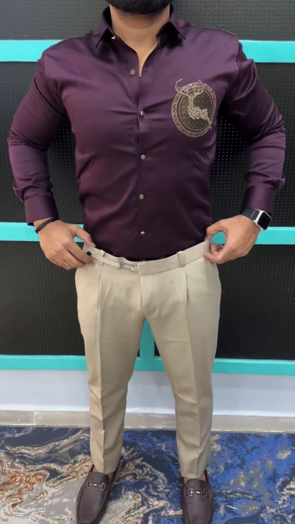 Men’s Premium Fitted Shirt with Royal Deer Crest Embroidery – Classy Party & Office Look | Elegant Style