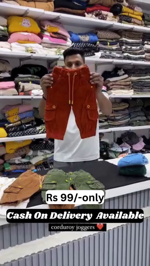 Kids’ Corduroy Cargo Joggers – Only ₹99! | COD Available 💥