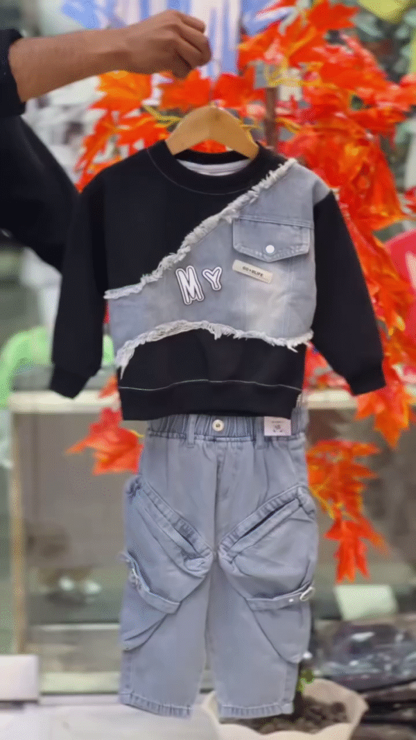 Denim Fusion Kids Co-Ord Set | Urban Black Wash | Full Sleeve Sweatshirt + Jeans - Image 6