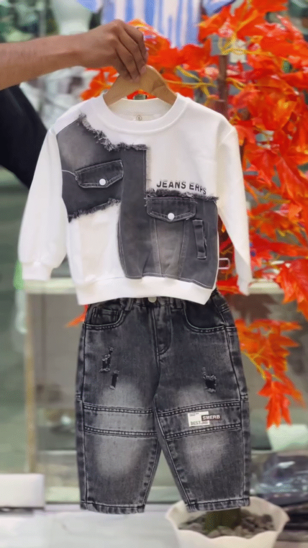 Denim Fusion Kids Co-Ord Set | Urban Black Wash | Full Sleeve Sweatshirt + Jeans - Image 5