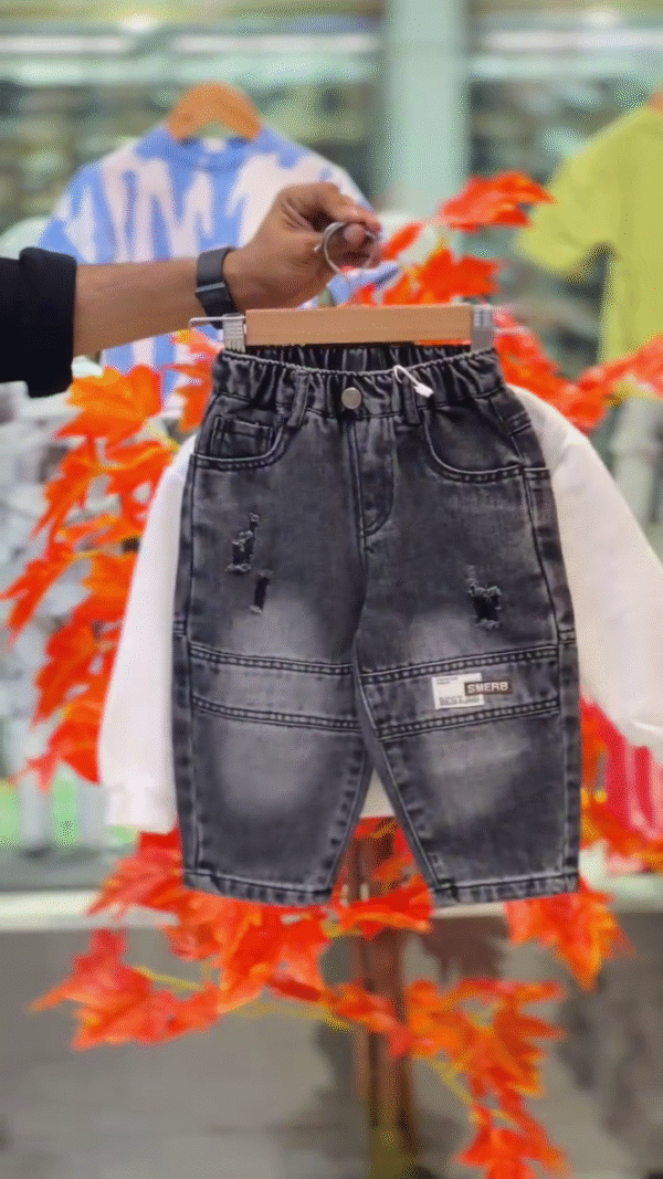 Denim Fusion Kids Co-Ord Set | Urban Black Wash | Full Sleeve Sweatshirt + Jeans - Image 3