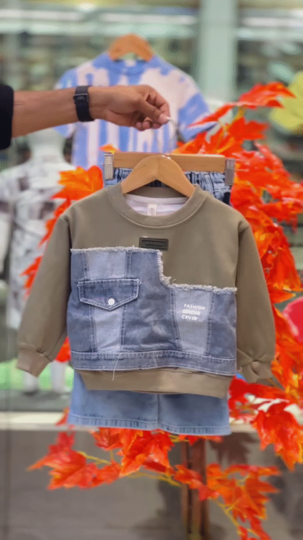 Denim Fusion Kids Co-Ord Set | Urban Black Wash | Full Sleeve Sweatshirt + Jeans - Image 2