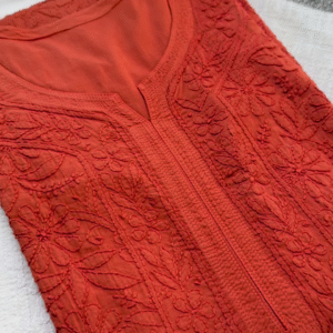 🧡 Glowing in Orange – Embroidered Kurta (Size 38) 🧡