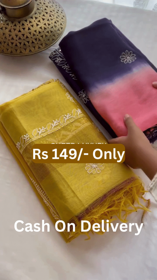🌈 Trio Magic – Yellow, Blue & Pink Embroidered Kurtas (Size 38) ✨ - Image 2