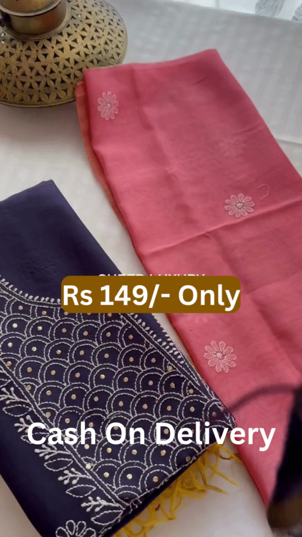 🌈 Trio Magic – Yellow, Blue & Pink Embroidered Kurtas (Size 38) ✨ - Image 4