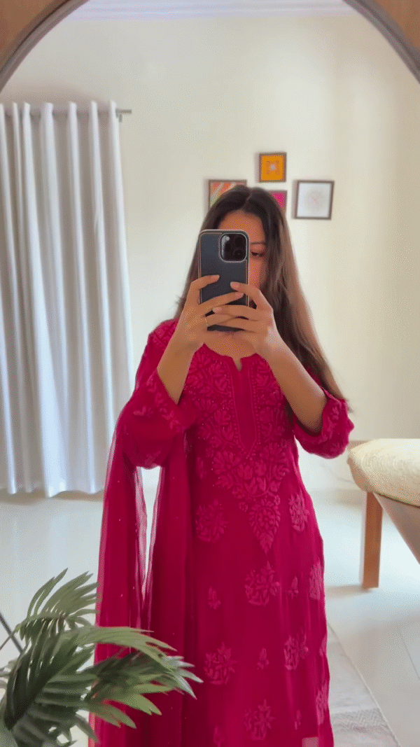 Maroon Tone All-Over Embroidered Festive Kurti Set with Dupatta