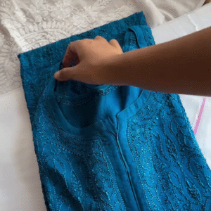 Teal Blue Chikankari Style Embroidered Kurti Set