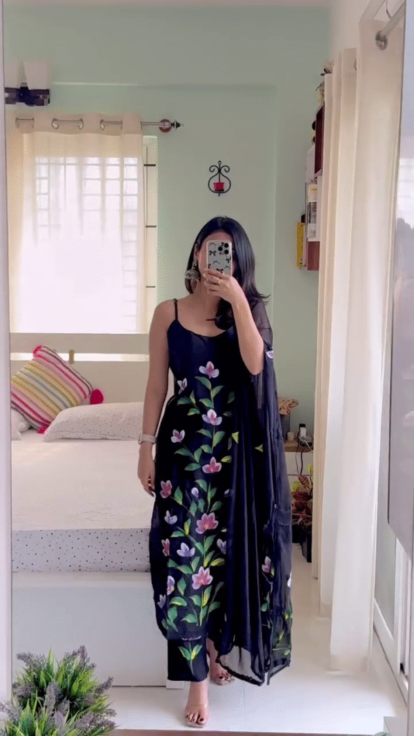 Floral Print Cotton Kurta Set with Contrast Dupatta – Available in 6 Colours - Image 3