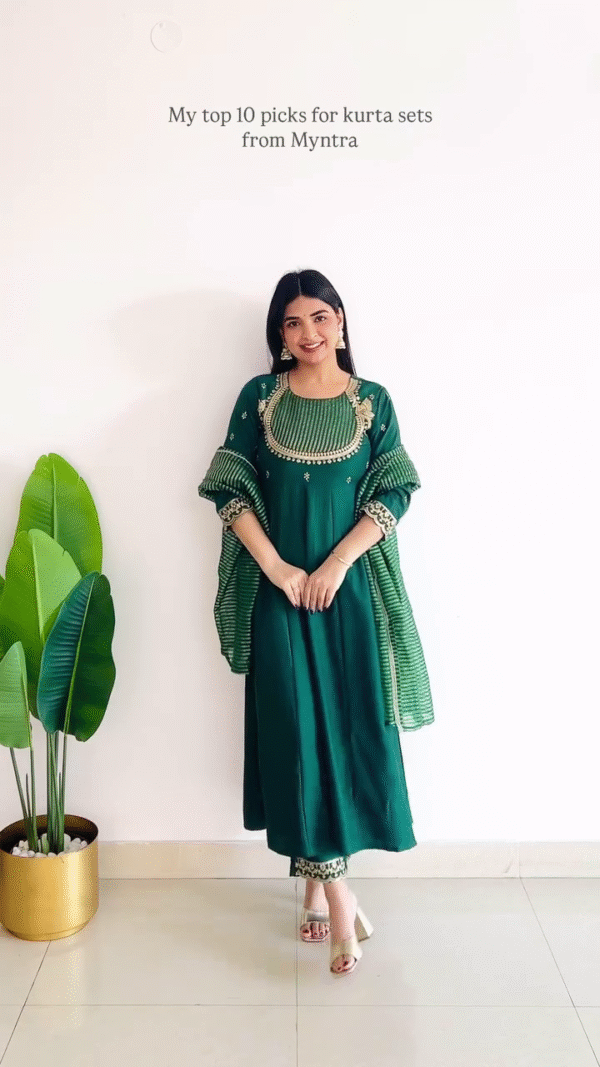 Anarkali Style Kurta Set with Gota Embroidery – 10 Colour Options - Image 3