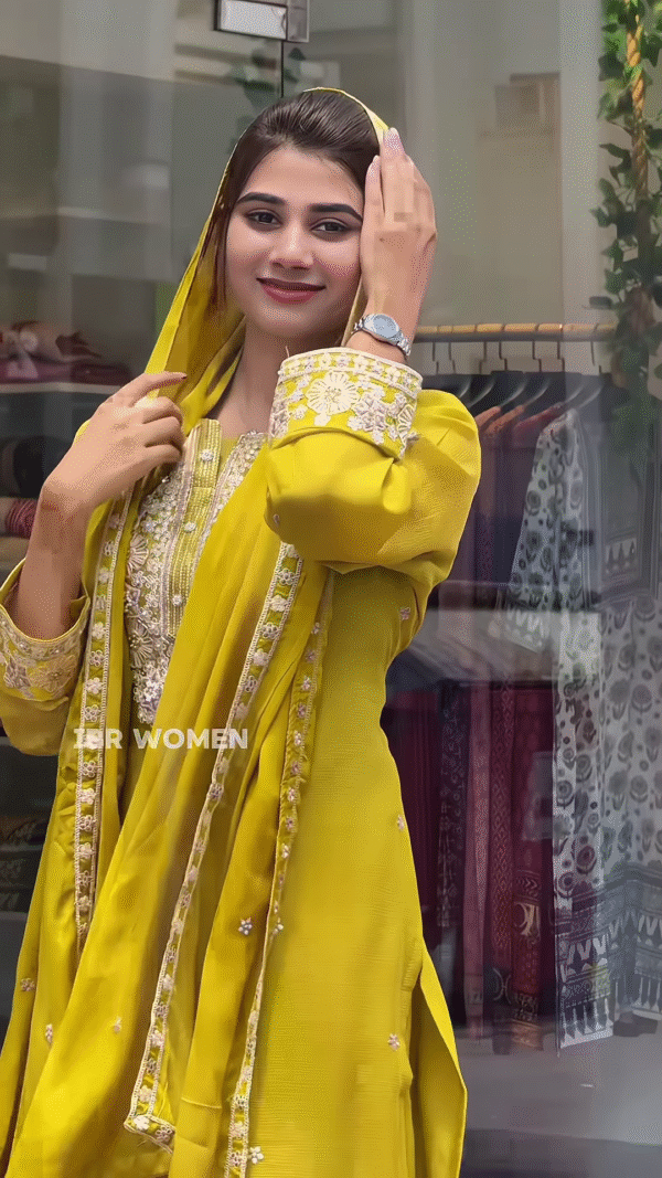 Stunning Yellow and Pista Green Embroidered Anarkali Set - Image 6