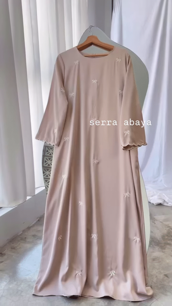 🎀 Bow Charm Abaya – Blush Pink & Cocoa Brown Variants - Image 3