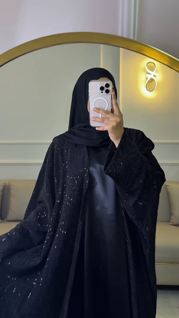 🖤 Noir Sequin Glow Abaya - Image 5