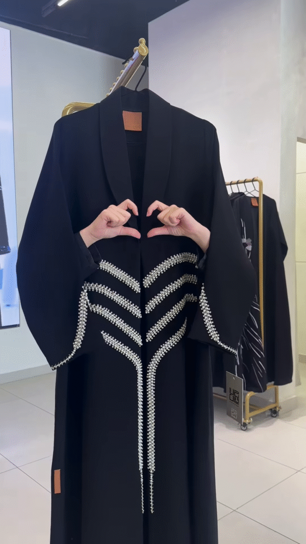🌌 Starlit Luxe Black Abaya - Image 2