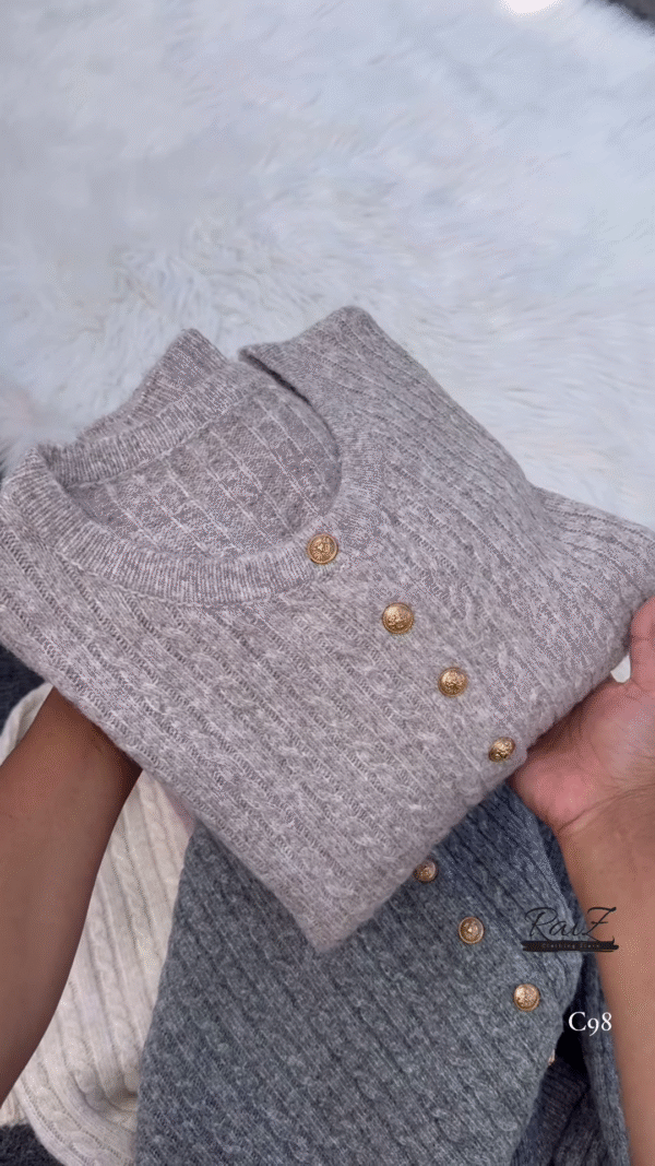 Gold-Button Cable Cardigan – Luxe, Cozy, and Timelessly Chic ✨🧶 - Image 2