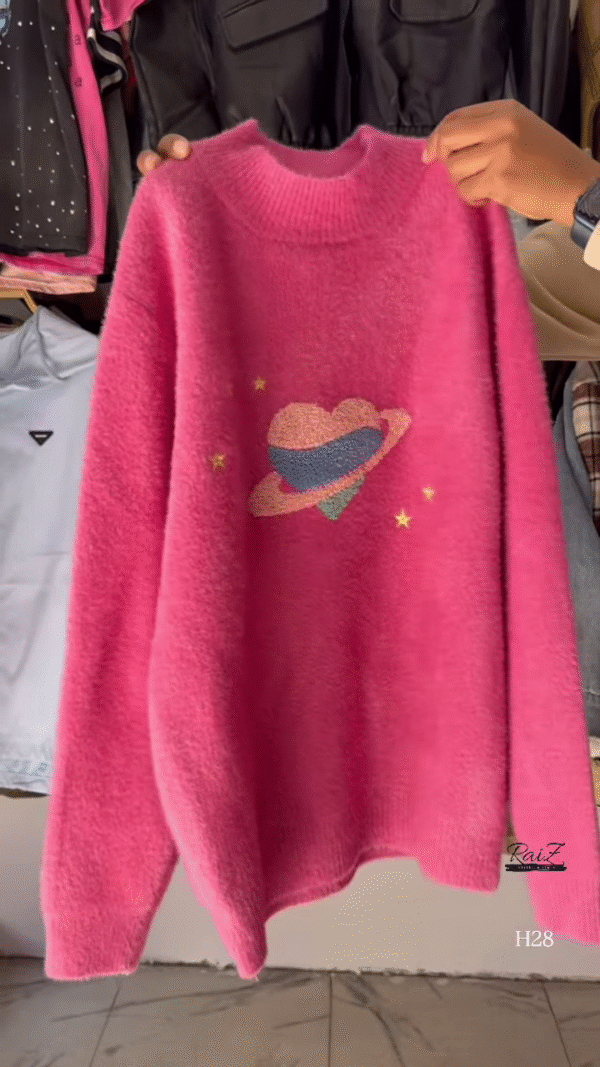 Fuzzy Space Planet Sweater – Whimsical, Soft, and Out-of-This-World Cozy 🌈🪐 - Image 2