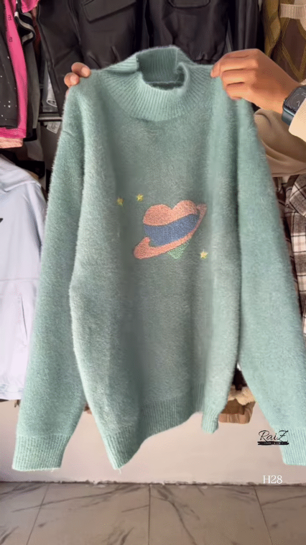 Fuzzy Space Planet Sweater – Whimsical, Soft, and Out-of-This-World Cozy 🌈🪐 - Image 4