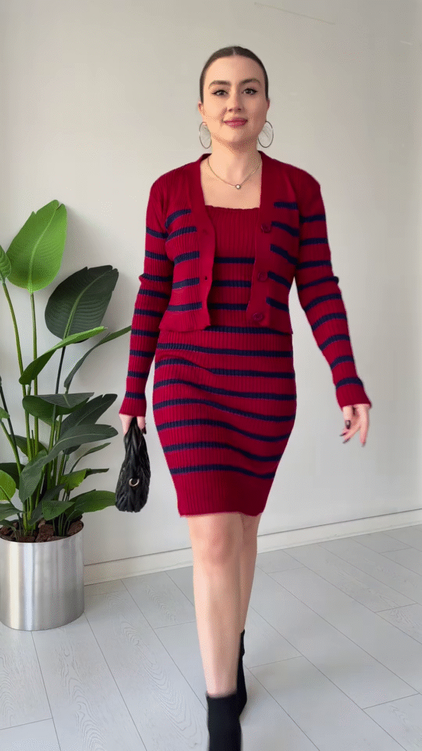 Striped Knit Co‑ord Dress Set – Chic, Stretchy, and Ready to Dress Up or Down - Image 2