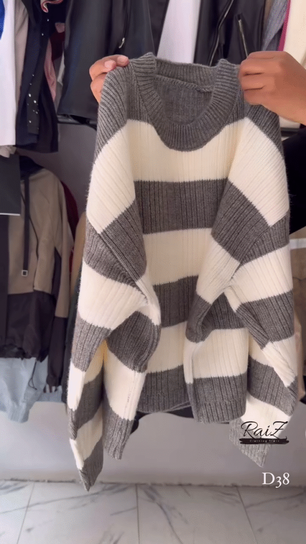 Ribbed Stripe Knit Sweaters 🧶 Horizontal Pattern – Black, Brown, Gray & Pink Variants - Image 6