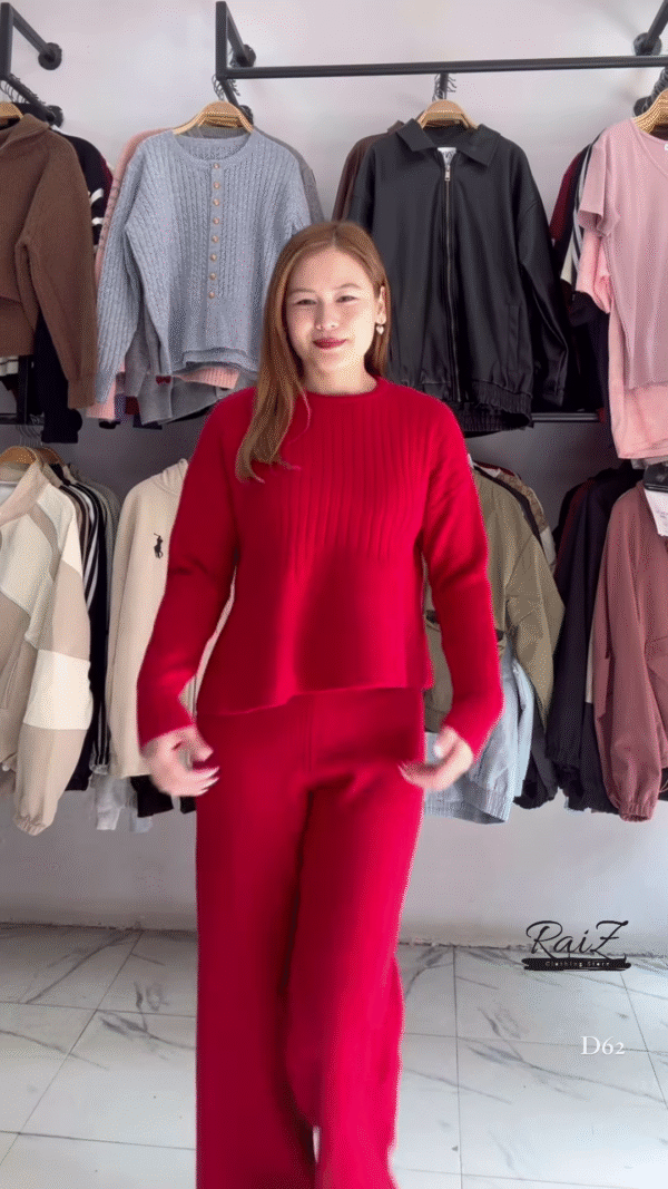 Solid Knit Co-ord Sets 🧶🖤 With Sweater & Matching Bottoms – Black, Red & Purple Variants - Image 4