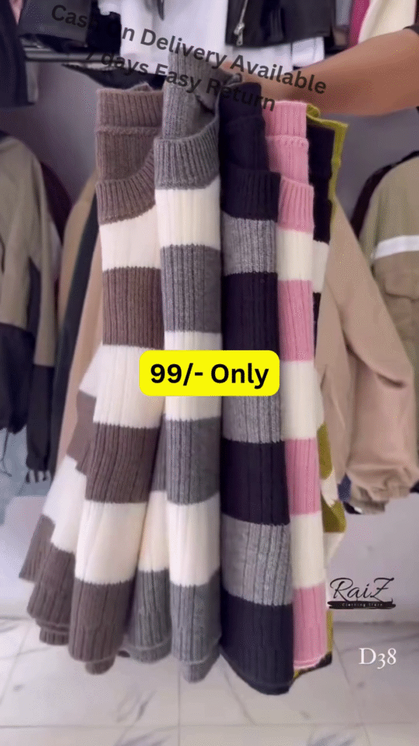 Multi-Color Striped Sweaters 🧶🧥 – Soft Knitwear in Brown, Gray, Black, Pink & Yellow Variants - Image 3