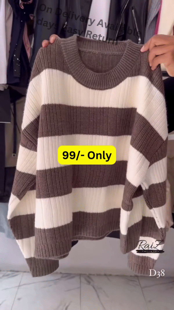 Multi-Color Striped Sweaters 🧶🧥 – Soft Knitwear in Brown, Gray, Black, Pink & Yellow Variants - Image 4