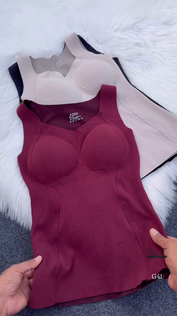 Sleeveless Built-In Bra Tops 👙🖤 – Molded Cup Basics in Black, Beige & Maroon Variants - Image 2