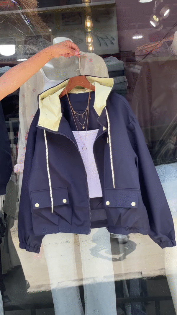 Contrast-Hood Zip-Up Jackets 🧥🎨 – Navy, Red & White Variants with Layered Styling - Image 2
