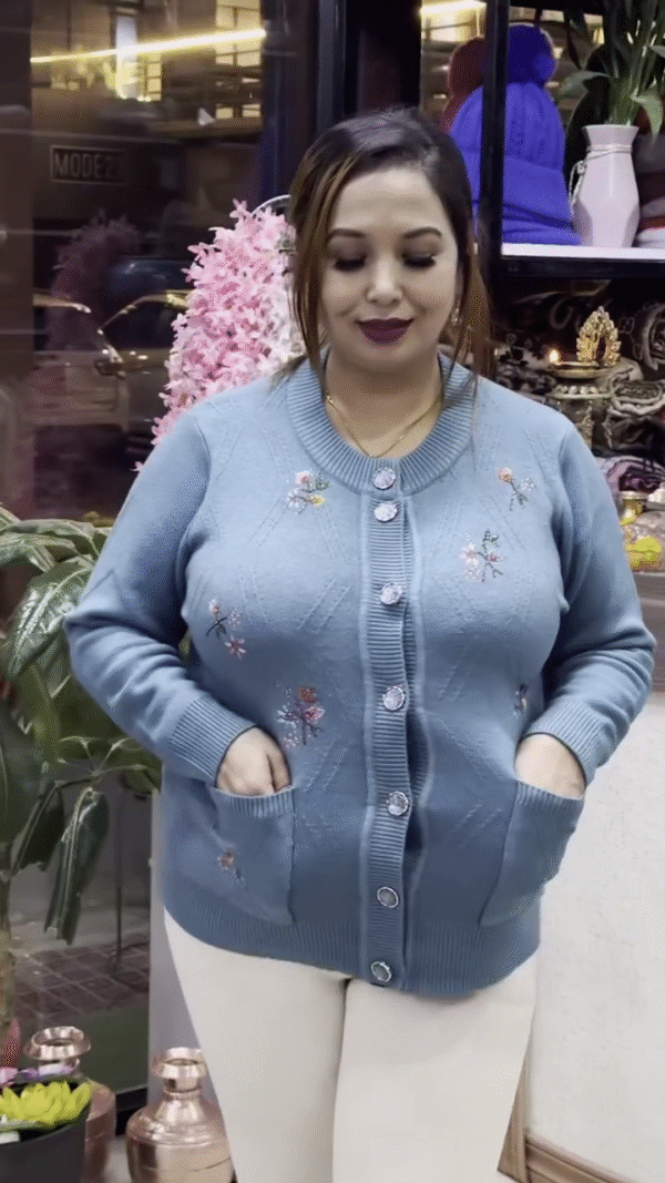 Floral Embroidered Knit Cardigans 🌸🧥 – Available in Beige, Red & Lavender Variants with Pocket & Button Detailing - Image 5