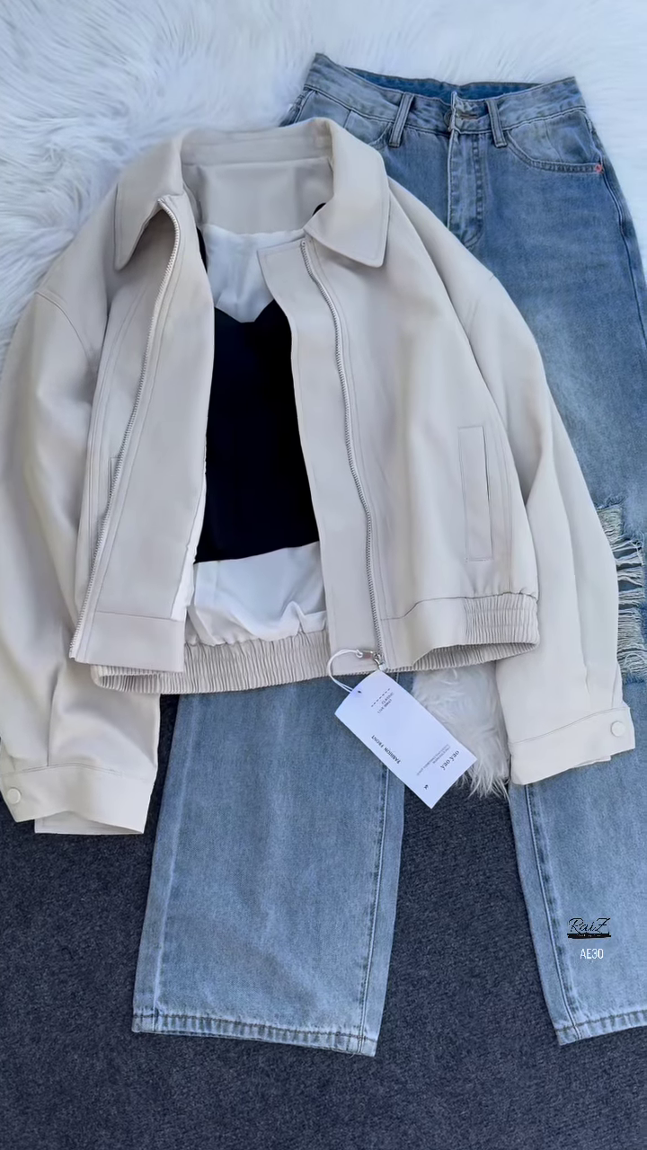 🖤 Dali Noir: Faux Leather Jacket & Distressed Denim Skirt Set - Image 4