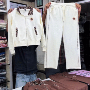 🖤⚪ Elegance in Contrast: The White & Black Embroidered Tracksuit Ensemble ⚪🖤